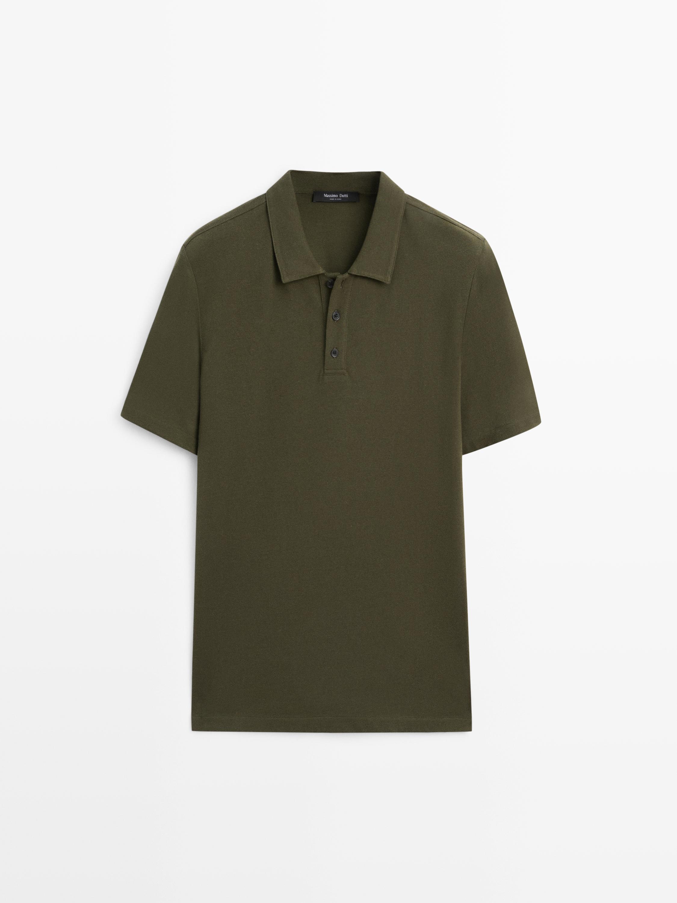 Micro-textured cotton blend polo shirt